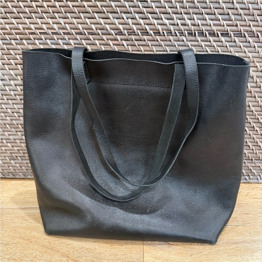 Madewell Black Leather Tote Bag